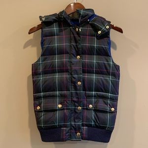 J. Crew Navy Tartan Plaid Puffer Vest - XS
